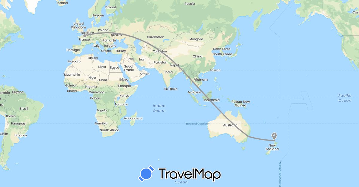 TravelMap itinerary: driving, plane in Australia, France, New Zealand, Thailand (Asia, Europe, Oceania)